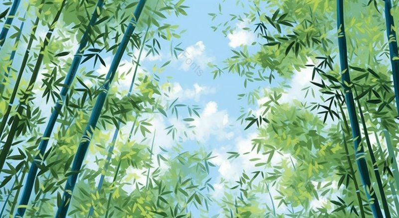 水彩风格清新蓝天白云仰望竹林插画,插画/手绘图,插画/手绘图库,插画/手绘图下载,插画/手绘